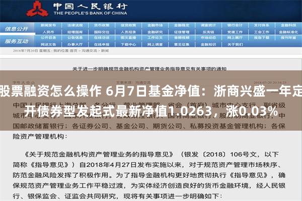 股票融资怎么操作 6月7日基金净值：浙商兴盛一年定开债券型发起式最新净值1.0263，涨0.03%