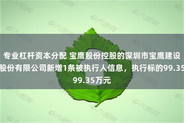 专业杠杆资本分配 宝鹰股份控股的深圳市宝鹰建设集团股份有限公司新增1条被执行人信息，执行标的99.35万元