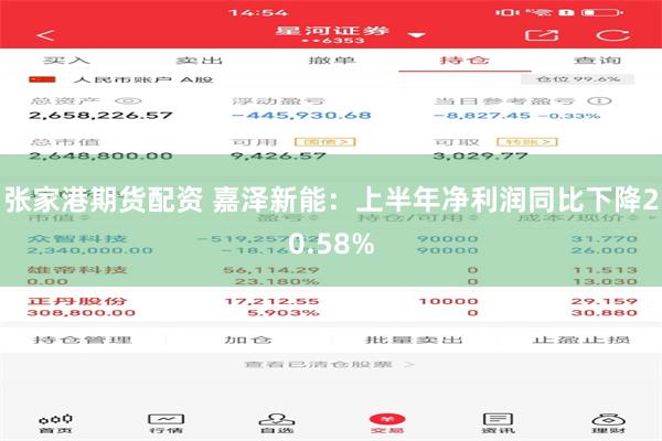 张家港期货配资 嘉泽新能：上半年净利润同比下降20.58%