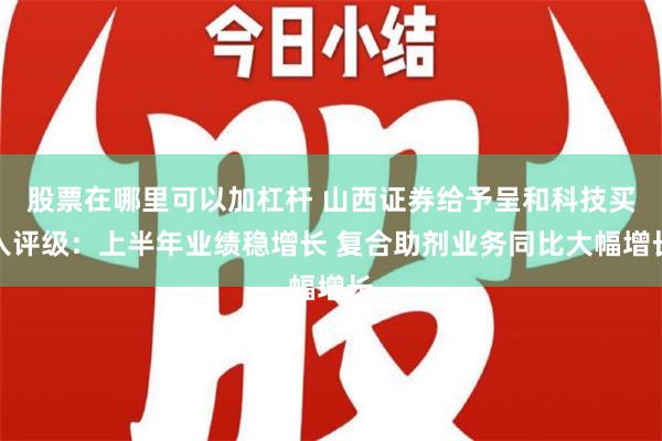 股票在哪里可以加杠杆 山西证券给予呈和科技买入评级：上半年业绩稳增长 复合助剂业务同比大幅增长