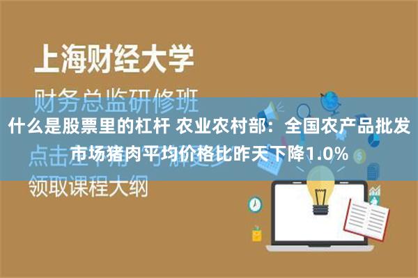 什么是股票里的杠杆 农业农村部：全国农产品批发市场猪肉平均价格比昨天下降1.0%