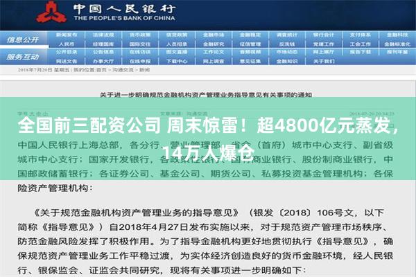 全国前三配资公司 周末惊雷！超4800亿元蒸发，14万人爆仓