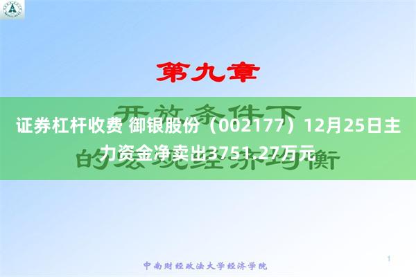 证券杠杆收费 御银股份（002177）12月25日主力资金净卖出3751.27万元